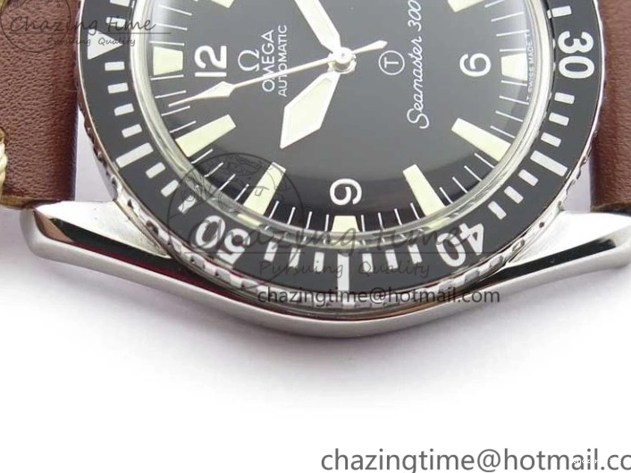 0408 Vintage Seamaster 300 Date T SS B12 Black Dial On Brown Leather Strap A2836 (Free Nylon Strap) WeatherProof 7911